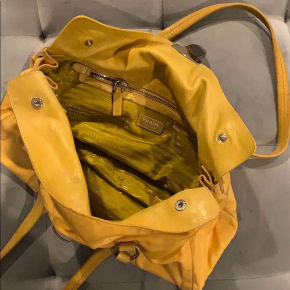 Authentic Prada Yellow Tessuto Nylon Buffalo Leather Easy Shoulder Tote … - Picture 7 of 14